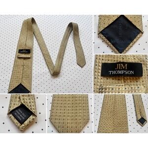 Jim Thompson Gold Geometric Silk Tie Tan Blue Brown Woven‎ Classic Mens Necktie
